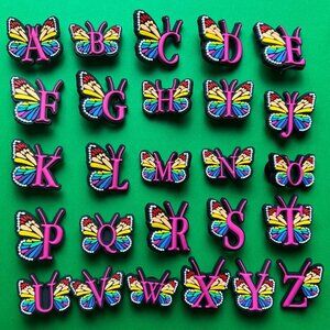 Butterfly Letters Rainbow Crocs Shoe Charms Set of 26 - jibbitz Charms